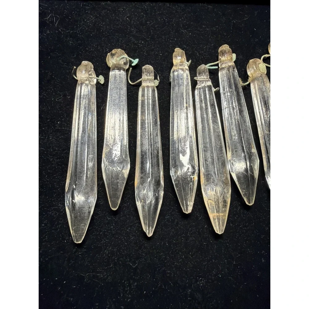 Lot of 8 Vintage Cut Crystal Prism Chandelier Lustre Lamp Parts Spear 3 1/4 IN